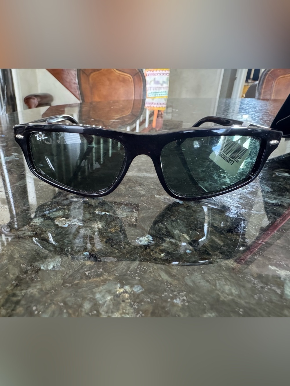 Ray-Ban Black Frame Sunglasses with Dark Green Lenses